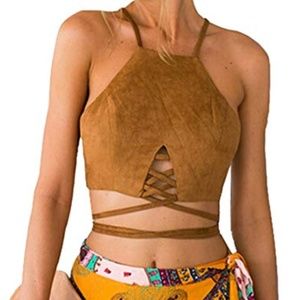 High Neck Self-tie Boho Crop Top